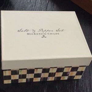 Mackenzie-Childs Salt & Pepper Set Box - White with Checkered Trim